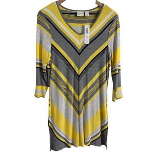 Chico’s Zenergy Yellow & Gray Striped Print Tunic Top Size 1 New